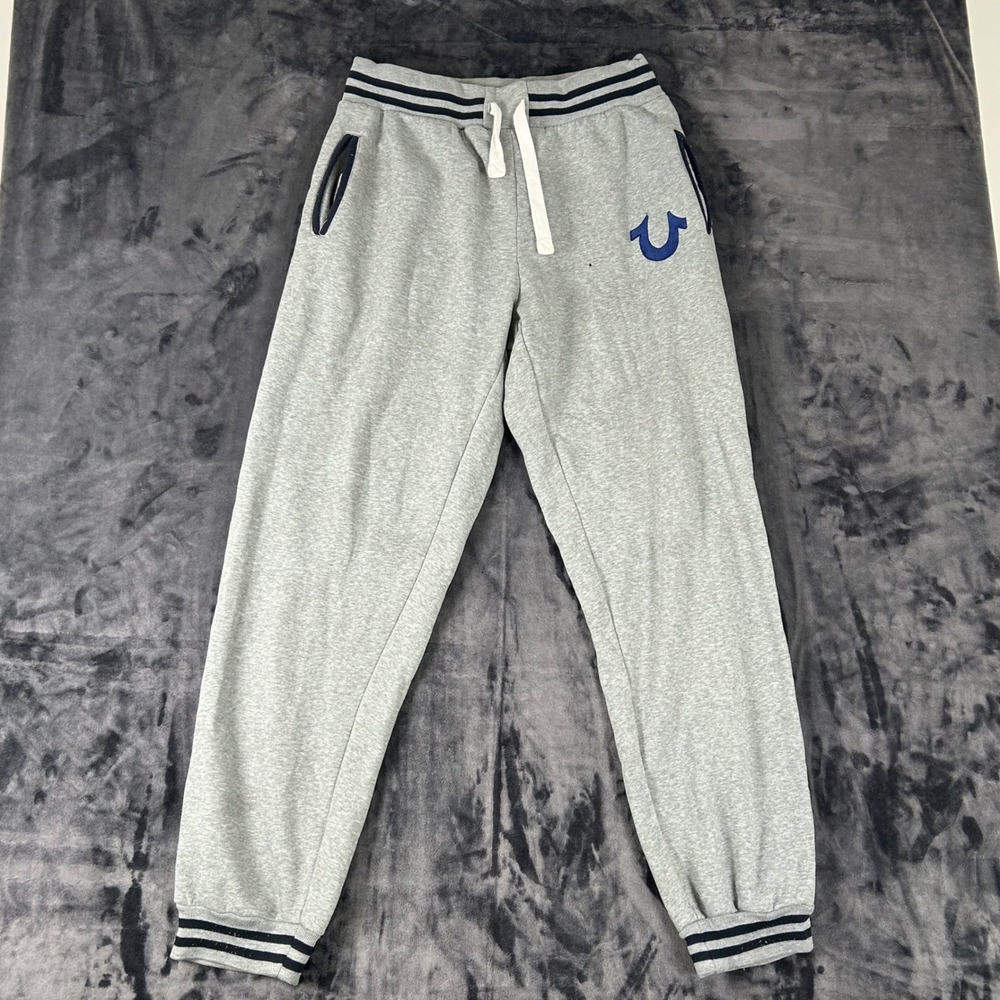 True Religion Sweatpants Mens 3X Gray Navy Blue Horseshoe Logo Joggers